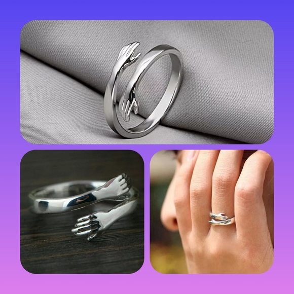 Hand Crafted Jewelry - 5/$24 Silver hug ring, adjustable for ring sz 5-11 , wrap around finger arms.